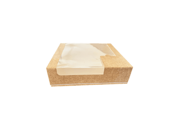Cutii carton natur cu fereastra pentru prajituri 24 x 24 x H 6 cm, 50 buc/set
