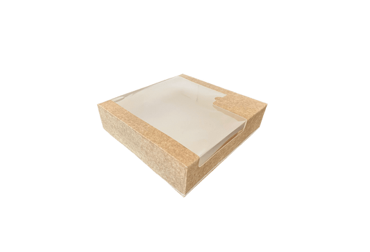 Cutii carton natur cu fereastra pentru prajituri 24 x 24 x H 6 cm, 50 buc/set