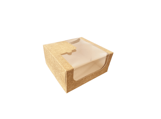 Cutii carton natur cu fereastra pentru prajituri 21 x 21 x H 10 cm, 50 buc/set