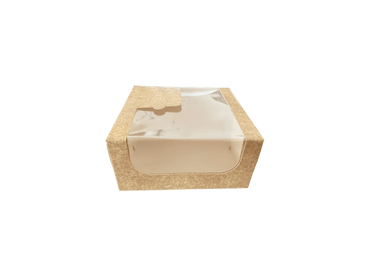 Cutii carton natur cu fereastra pentru prajituri 21 x 21 x H 10 cm, 50 buc/set