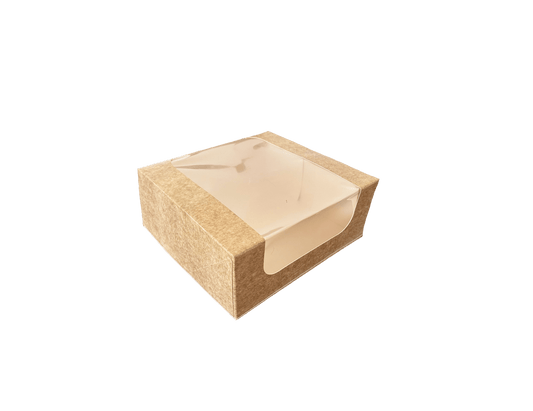 Cutii carton natur cu fereastra pentru prajituri 24 x 24 x H 10 cm, 25 buc/set