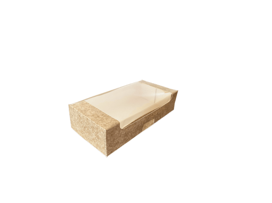 Cutii carton natur cu fereastra pentru prajituri 20 x 10,5 x H 5 cm, 50 buc/set