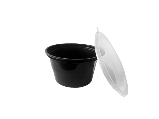 Bol supa negru din PP 680 ml, cu capac transparent 50 buc/set