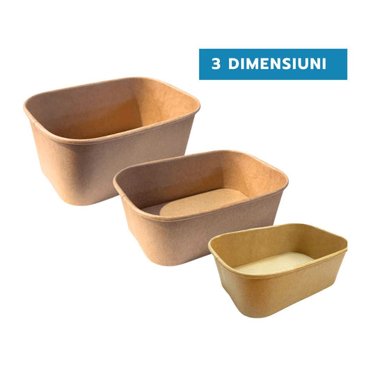 Boluri carton rectangulare kraft catering DIVERSE MARIMI, 580, 750 si 1000 ml, 50 buc/set