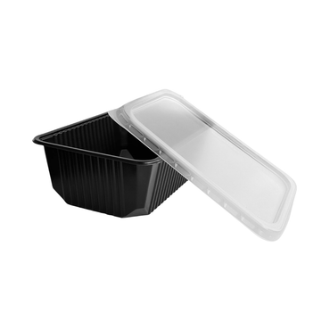 Caserole negre cu capac transparent inclus, 1000 ml, 17.3 x 12.9 x 6.4 cm, 50 buc/set
