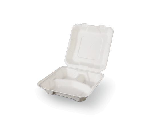 Caserole patrate BIO mici cu capac din trestie de zahar 3 compartimente, 50 buc/set