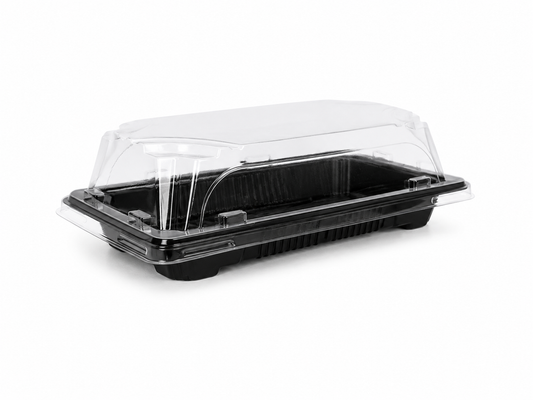 Caserole sushi negre MARI cu capac transparent, 216 x 136 x H 20 mm, 50 buc/set