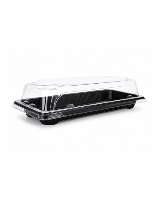Caserole sushi negre MEDII cu capac transparent, 220 x 90 x H 45 mm, 50 buc/set din plastic pp