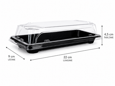 Caserole sushi negre MEDII cu capac transparent