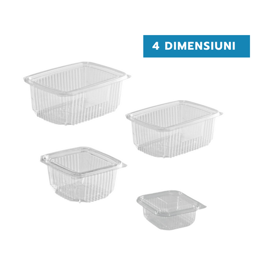 Caserole transparente GROASE cu capac atasat PET, 375 ml, 100 buc/set