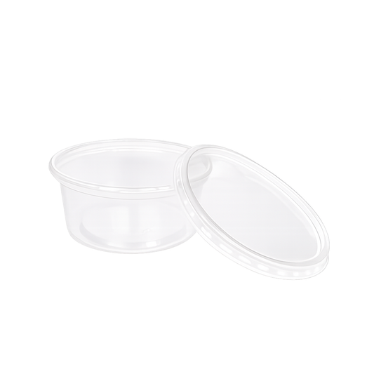 Cupe rotunde transparente PP, 250 cc, capac inclus, 100 buc/set