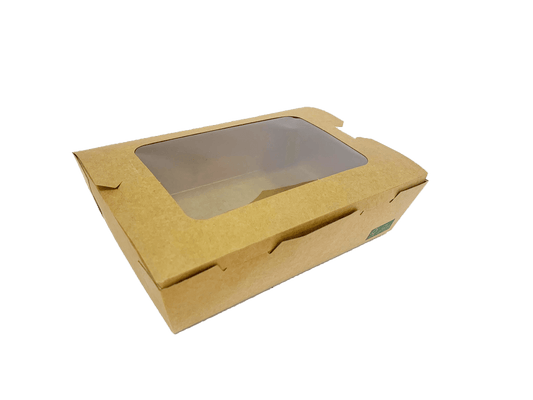 Cutii carton kraft meniu catering 1200 ml, cu fereastra, 20 x 15 x 5 cm, 50 buc/set