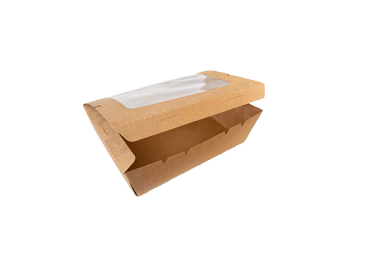 Cutii carton kraft meniu catering 2100 ml, cu fereastra, 19,5 x 14 x H 6,5 cm, 50 buc/set