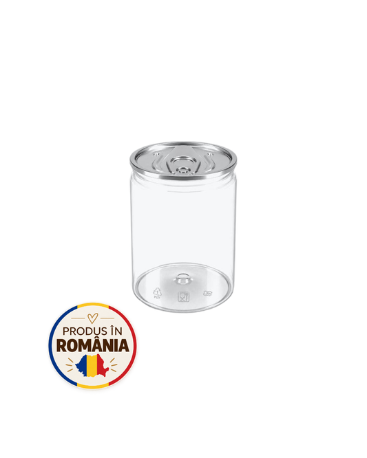 Doze PET transparente 250 ml, 165 buc/set, #211, diam 68 mm, capac aluminiu separat