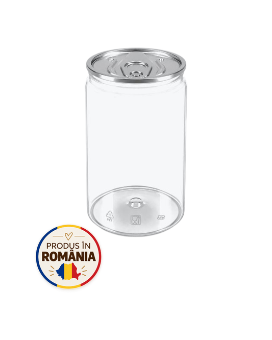 Doze PET transparente 330 ml, 150 buc/set, #211, diam 68 mm, capac aluminiu separat