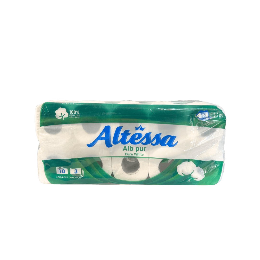 Hartie igienica alba pure white 3 str, 110 foi, 10 role/set