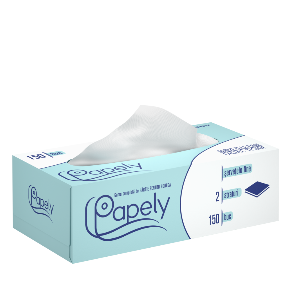 Servetele faciale albe, la cutie (pop-up), 2 straturi, 150 buc/cutie