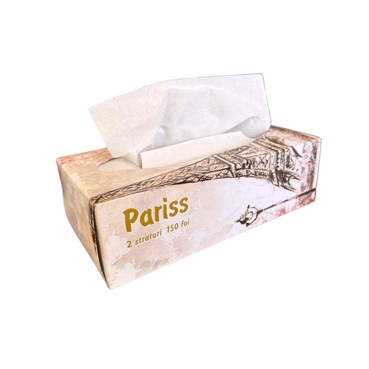 Servetele faciale albe Pariss, la cutie (pop-up), 2 straturi, 150 buc/cutie