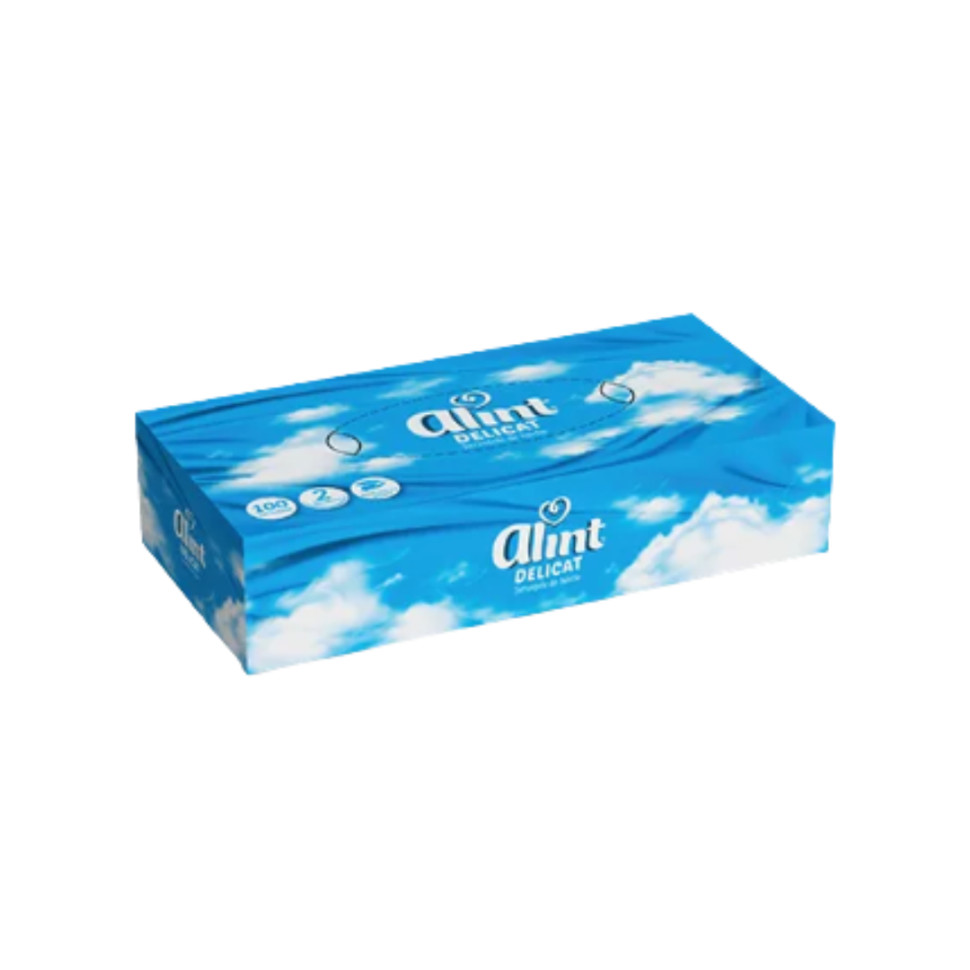 Servetele faciale albe, la cutie (pop-up), 2 straturi, 100 buc/cutie