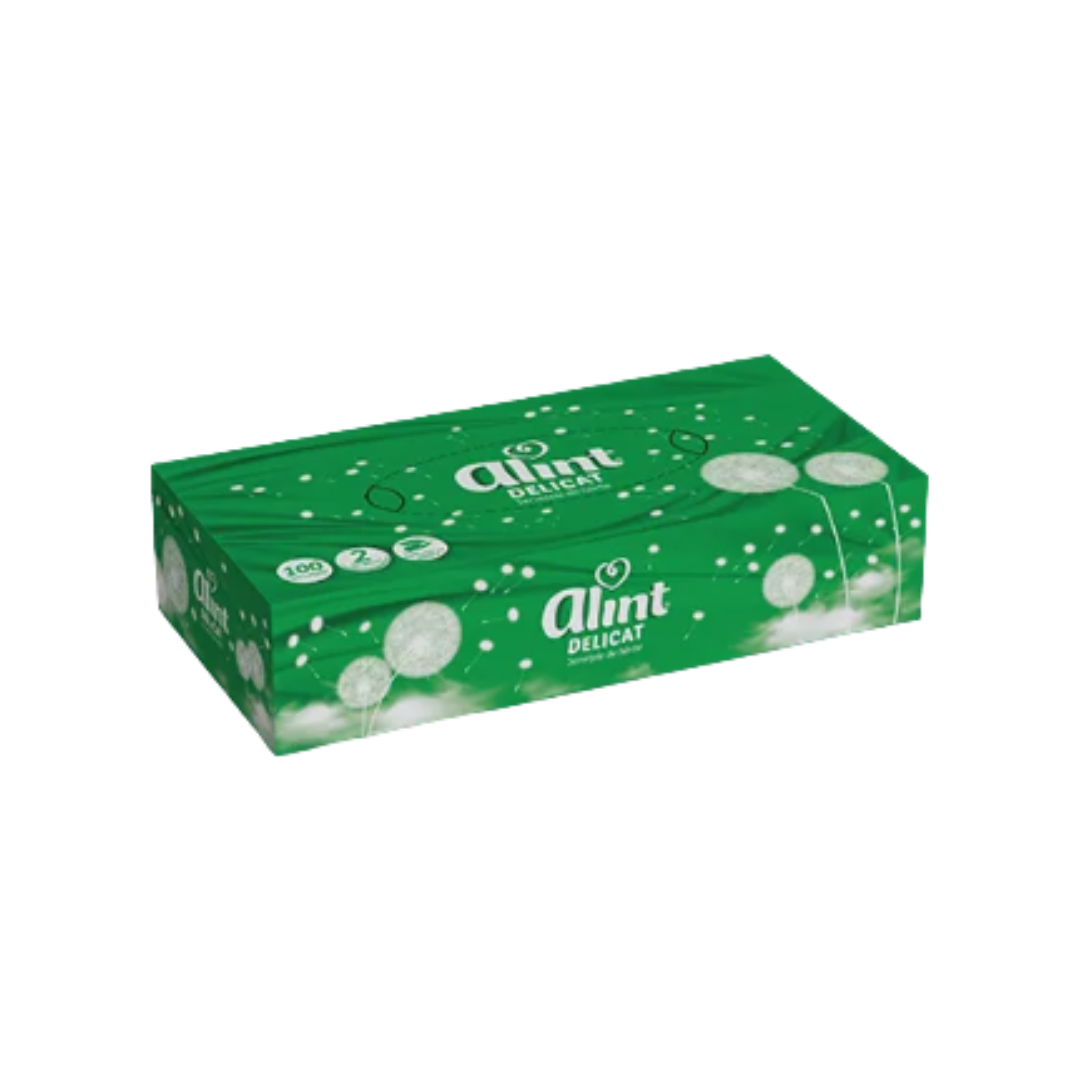 Servetele faciale albe, la cutie (pop-up), 2 straturi, 100 buc/cutie