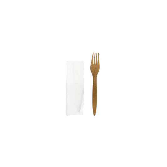 Set tacam furculita din fibra lemnoasa cu servetel, 100 buc/set