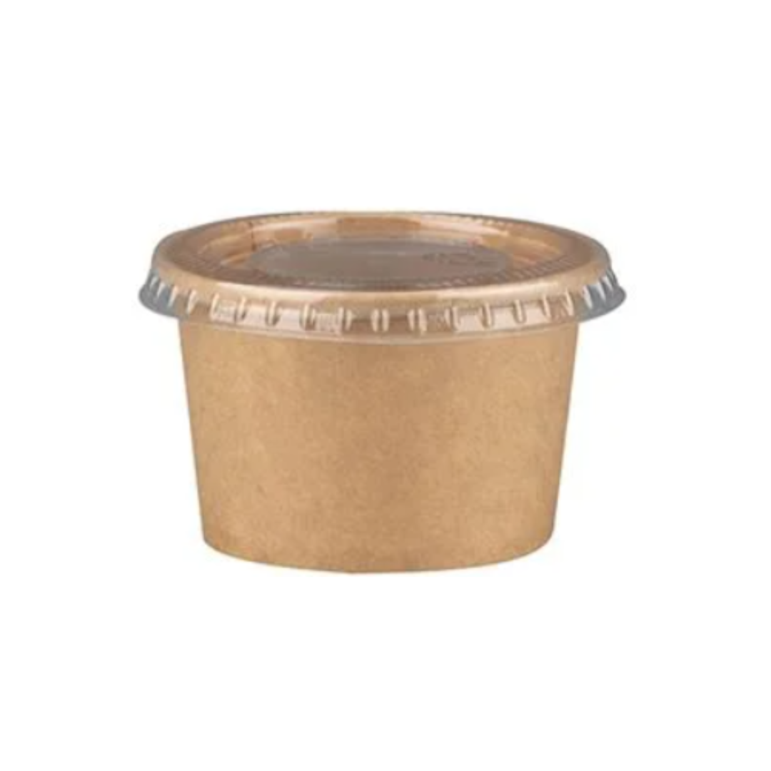 Sosiere kraft carton 2 oz/60 cc, 100 buc/set cu capac din plasic transparent