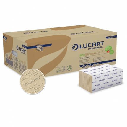 Prosop de maini Lucart din hartie ecologica, pliat in V, 2 straturi, 190 buc/pachet,