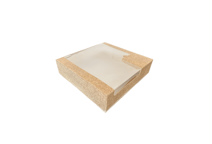 Cutii carton natur cu fereastra pentru prajituri 24 x 24 x H 6 cm, 50 buc/set