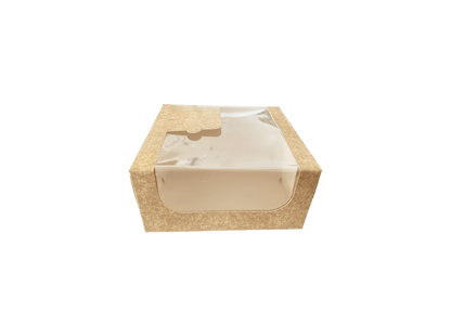 Cutii carton natur cu fereastra pentru prajituri 21 x 21 x H 10 cm, 50 buc/set