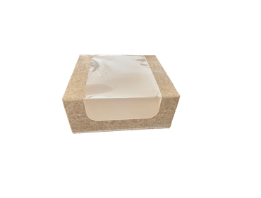 Cutii carton natur cu fereastra pentru prajituri 24 x 24 x H 10 cm, 25 buc/set