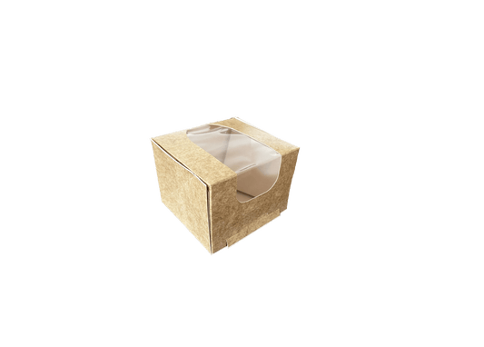 Cutii carton natur cu fereastra pentru prajituri 10 x 10 x H 8 cm, 50 buc/set