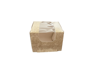 Cutii carton natur cu fereastra pentru prajituri 10 x 10 x H 8 cm, 50 buc/set