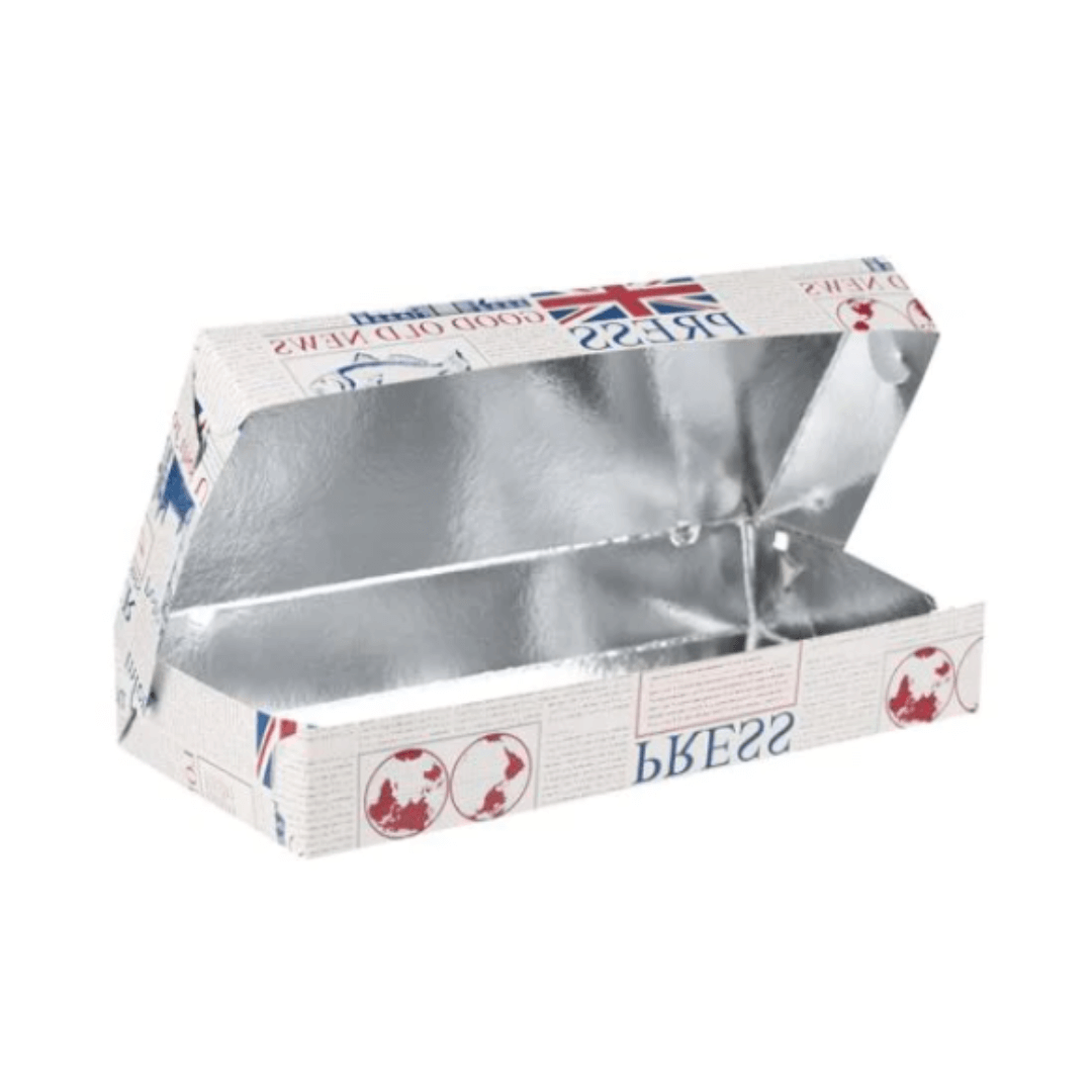 Cutii grill carton cu aluminiu Fish and chips, 31 x 15,5 x 5 cm, 10 kg/set