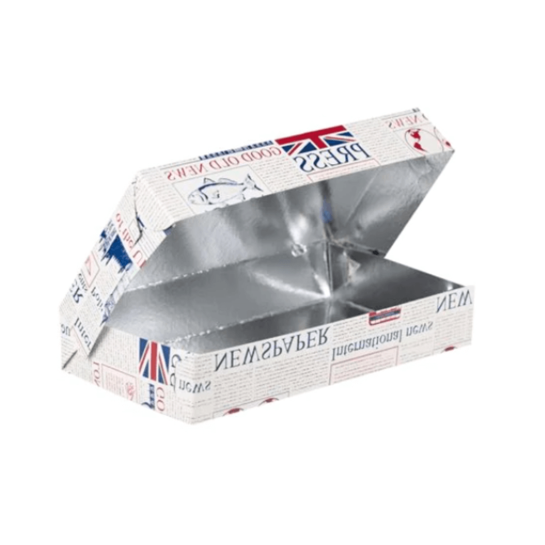 Cutii grill carton cu aluminiu Fish and chips, 27 x 15,5 x 5 cm, 10 kg/set