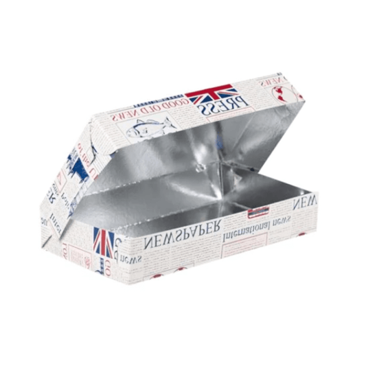 Cutii grill carton cu aluminiu Fish and chips, 27 x 15,5 x 5 cm, 10 kg/set