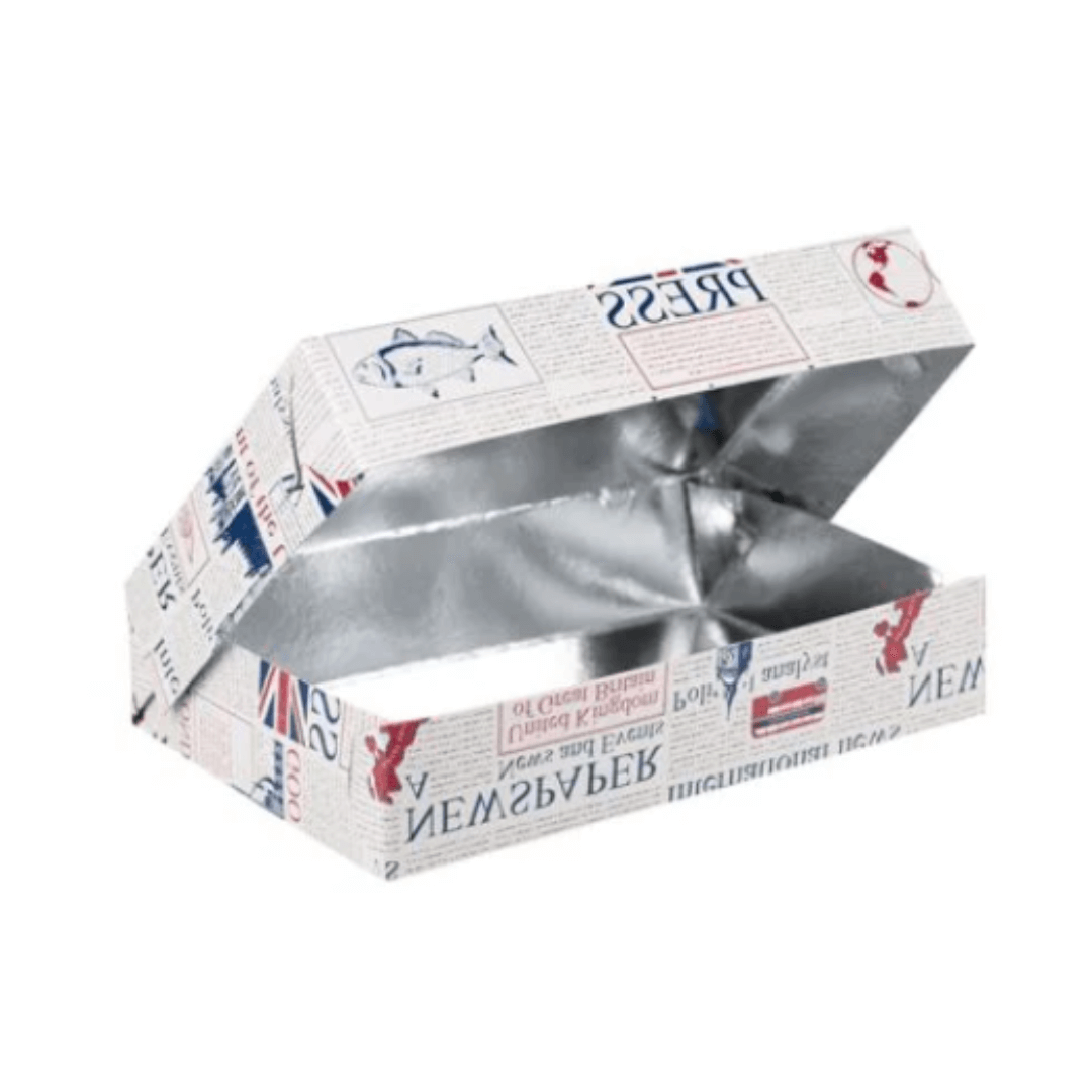 Cutii grill carton cu aluminiu la interior Fish and chips, 23,5 x 15,5 x 5 cm, 10 kg/set