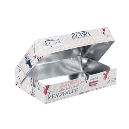 Cutii grill carton cu aluminiu la interior Fish and chips, 23,5 x 15,5 x 5 cm, 10 kg/set