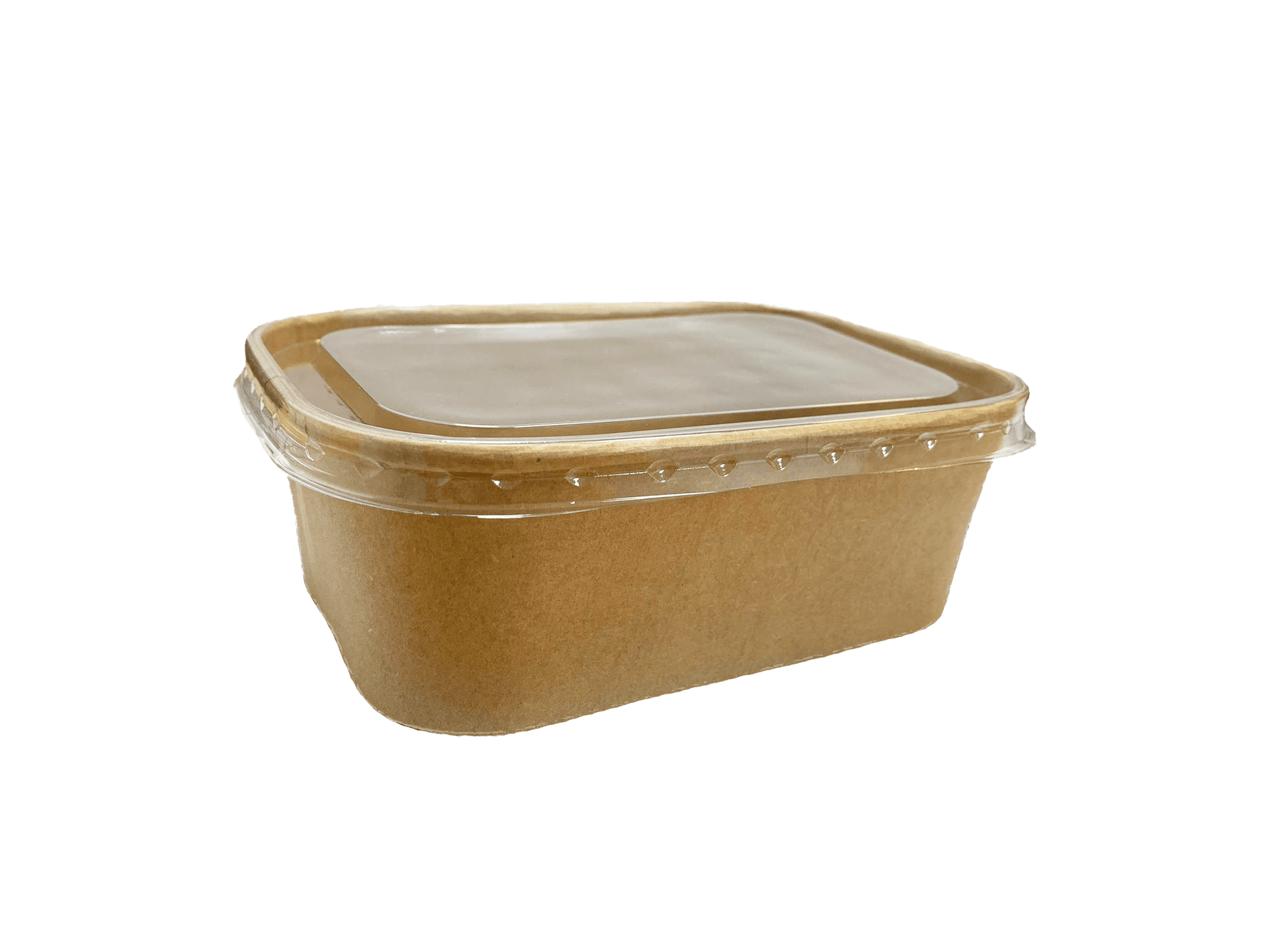 Bol carton rectangular kraft catering, 750 ml, 50 buc/set cu capac transparent