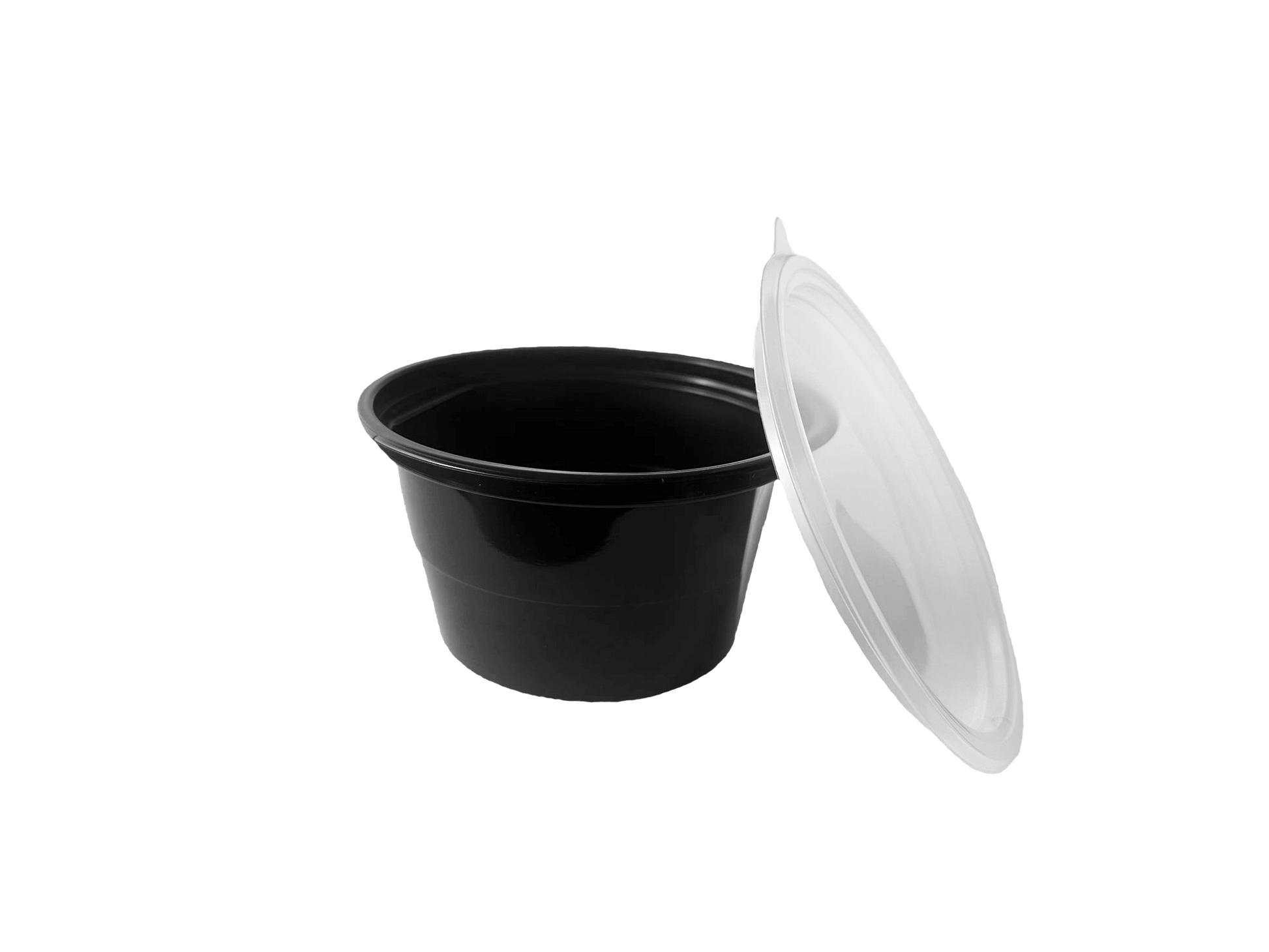 Bol supa negru din PP 680 ml, cu capac transparent 50 buc/set