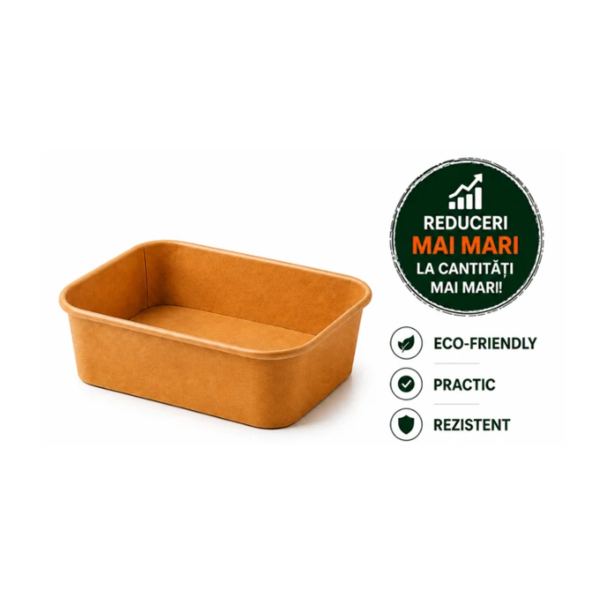 Boluri carton rectangulare kraft catering 168 x 120 x H 45 mm, 580 ml, 50 buc/set