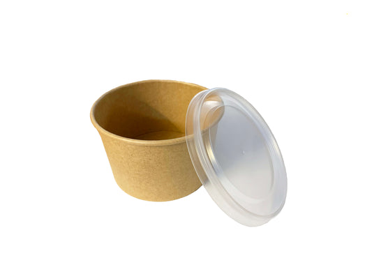 Boluri din carton kraft exterior si interior pentru supa, cu capac transparent, 16 oz/470 ml, 25 buc/set