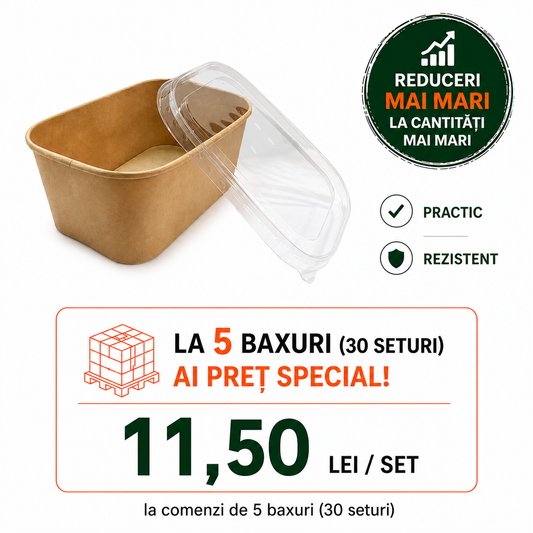 Capac PET bol carton rectangular catering 580/750/1000 ml