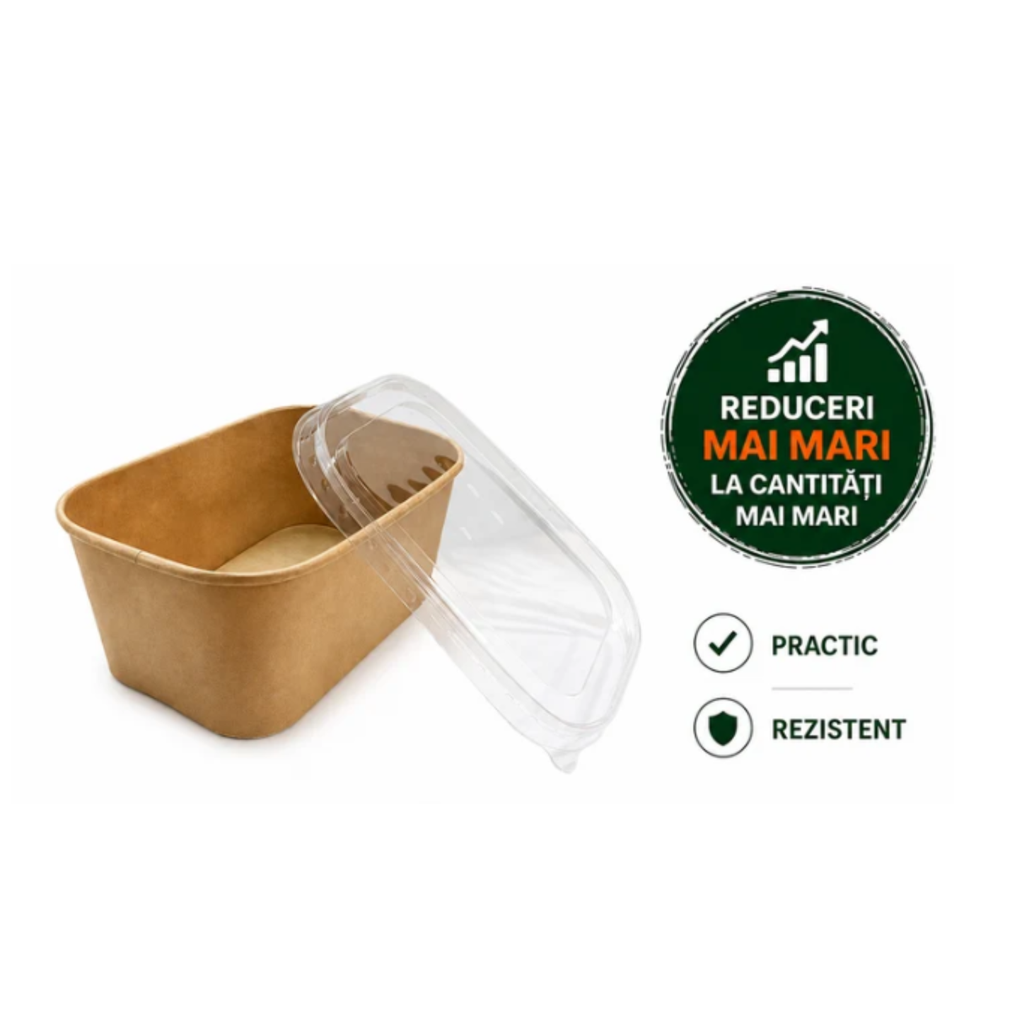Capac PET bol carton rectangular catering 580/750/1000 ml, transparent, 50 buc/set
