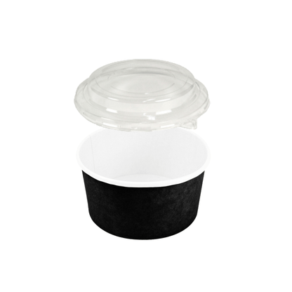 Caserole carton negre rotunde pentru salata, 750 ml, 50 buc/set cu capace transparente