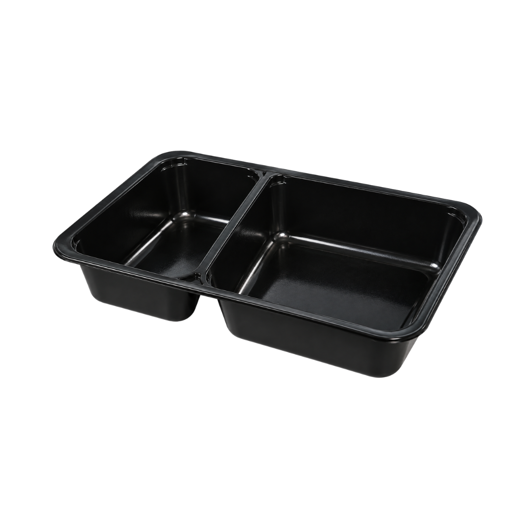 Caserole negre TERMO din PP, 2 compartimente, 227 x 178 x H 40 mm, 50 buc/set (capac separat)