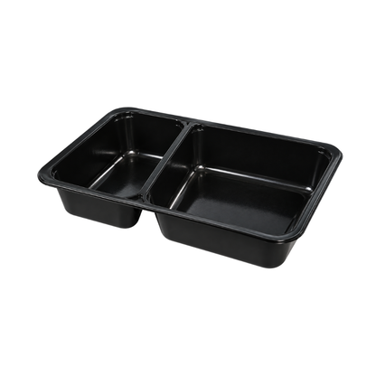 Caserole negre TERMO din PP, 2 compartimente, 227 x 178 x H 40 mm, 50 buc/set (capac separat)