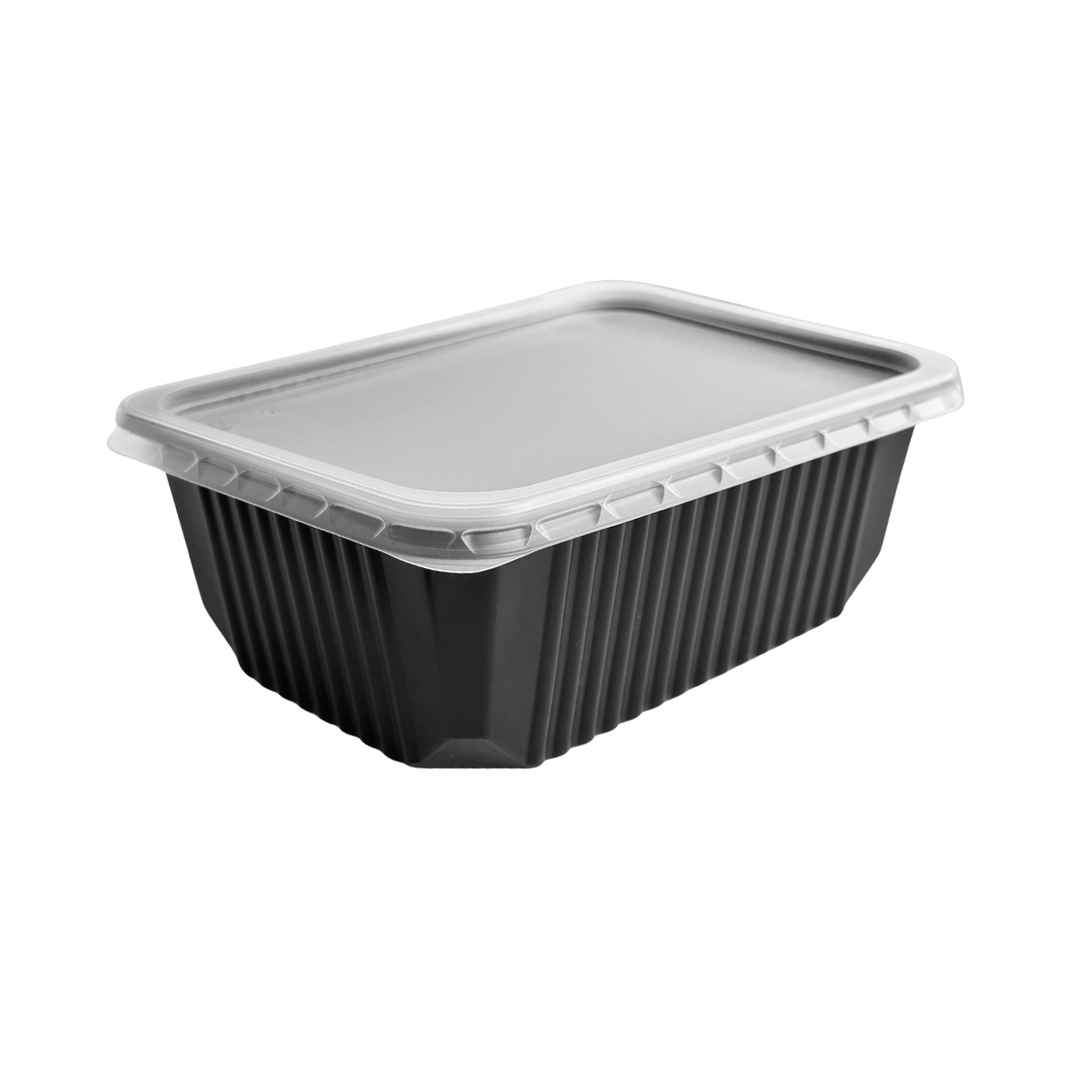 Caserole negre cu capac transparent inclus, 1000 ml, 17.3 x 12.9 x 6.4 cm, 50 buc/set