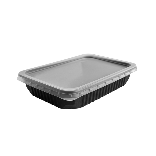 Caserole negre cu capac transparent inclus, 500 ml, 17.3 x 12.9 x 3.4 cm, 50 buc/set