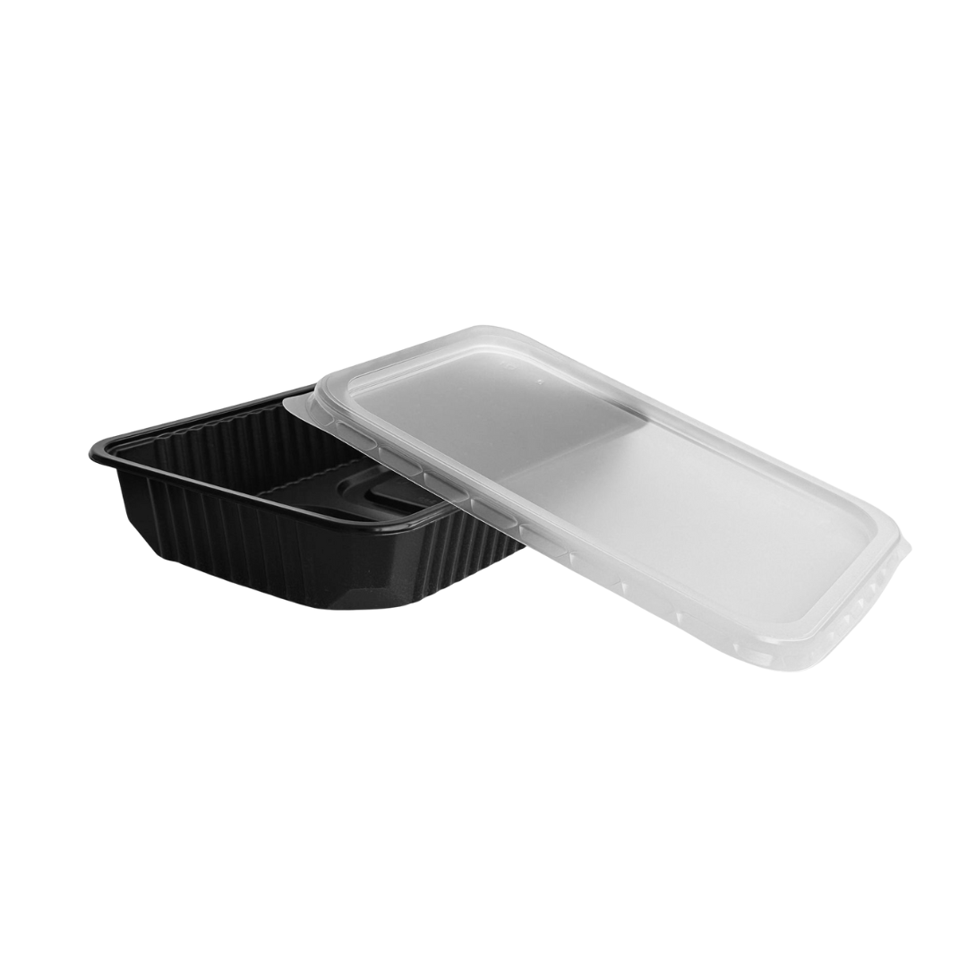 Caserole negre cu capac transparent inclus, 500 ml, 17.3 x 12.9 x 3.4 cm, 50 buc/set
