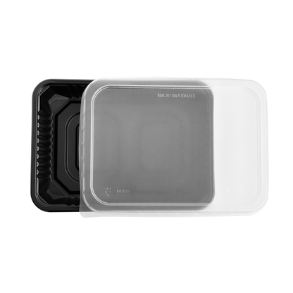 Caserole negre cu capac transparent inclus, 500 ml, 17.3 x 12.9 x 3.4 cm, 50 buc/set